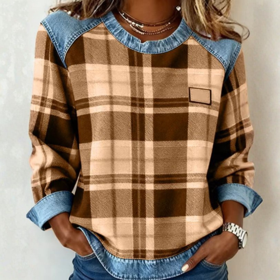 Icone™ PlaidBlouse: Tidløst Stilfuld Tilfældig Årgang Plaid Bluse