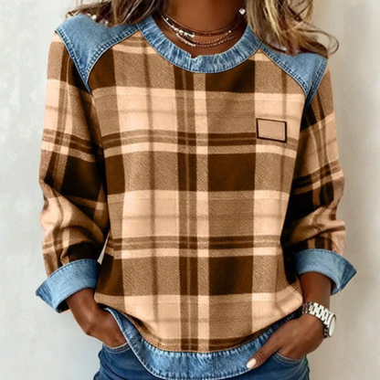 Icone™ PlaidBlouse: Tidløst Stilfuld Tilfældig Årgang Plaid Bluse