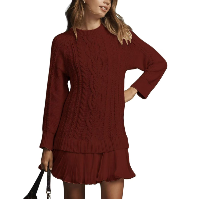 Icone™ KnittedDress: Koselig Midi Langermet Strikket Kjole