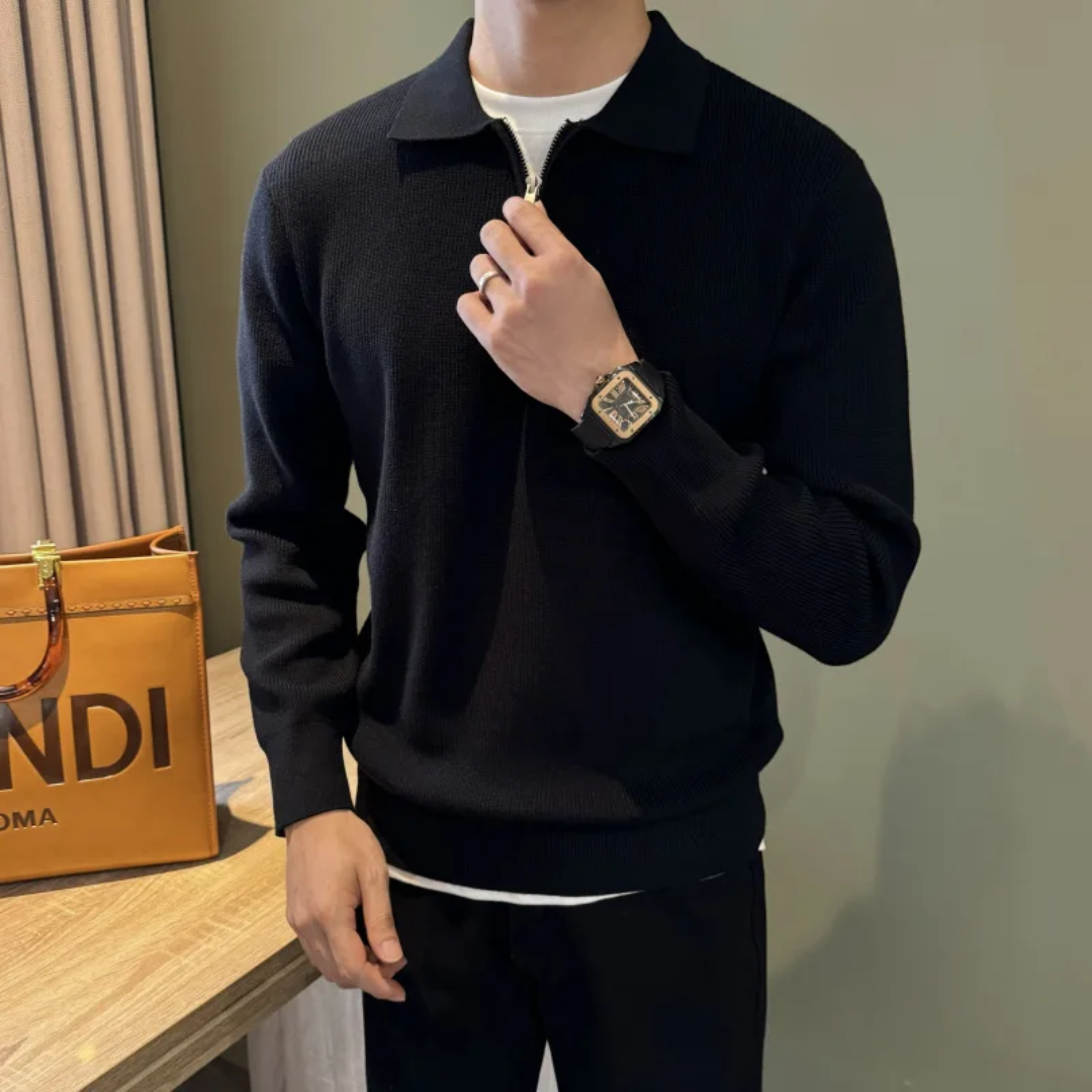 Icone™ PoloSweater: Afslappet Krave Strikket Polo Sweater