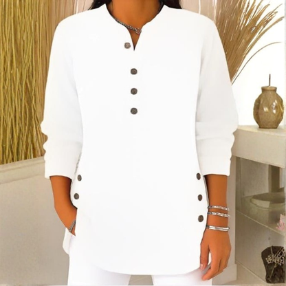 Icone™ CasualBlouse: Ensfarvet Stilig Knap Afslappetbluse