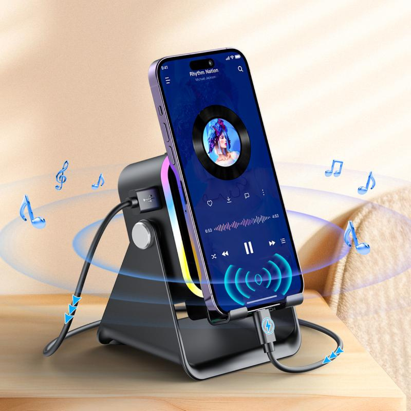 SoundCharge - Smart Bærbar Induktions Lyd Telefon Stand Oplader Og Højttaler