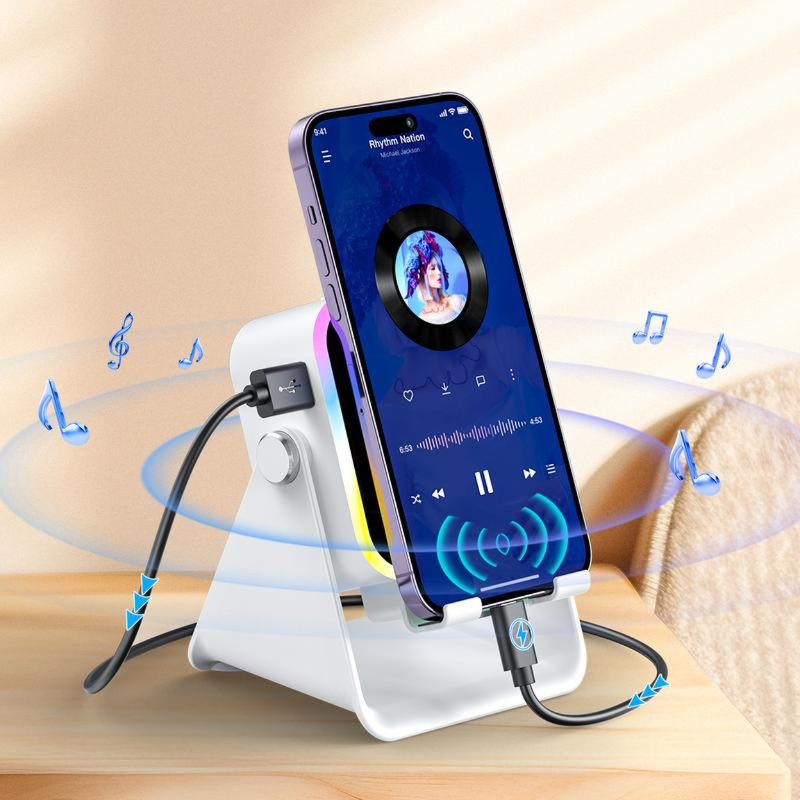 SoundCharge - Smart Bærbar Induktions Lyd Telefon Stand Oplader Og Højttaler