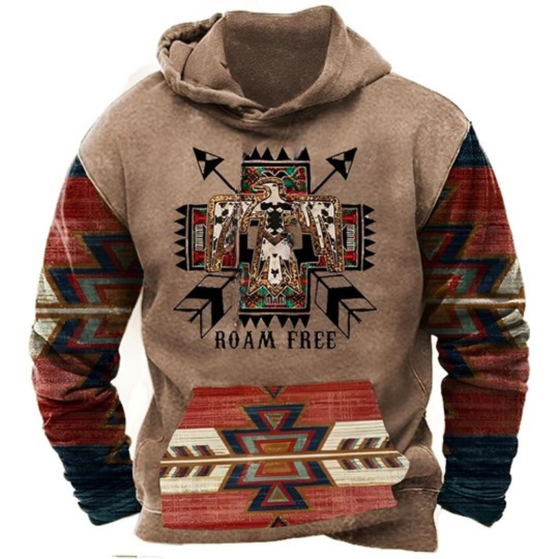 Icone™ WesternHoodie: Stilfuld Vintage Løs Pasform Komfortabel Western Hoodie