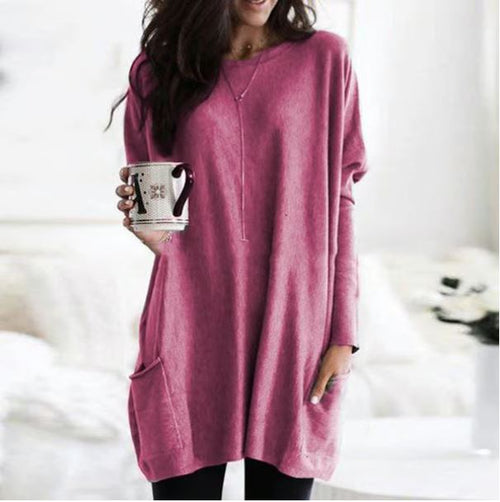 Icone™ PocketBlouse: Lang Erme Løs Avslappet Lommebluse