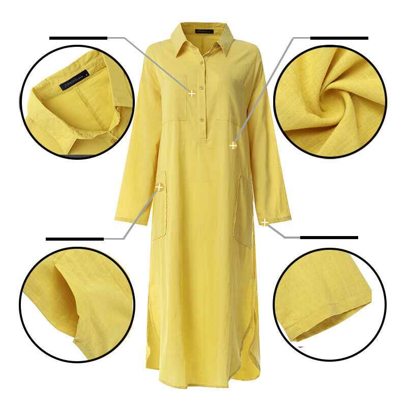 Icone™ ShirtDress: Flytende Skjorte Sidesplitt Kjole