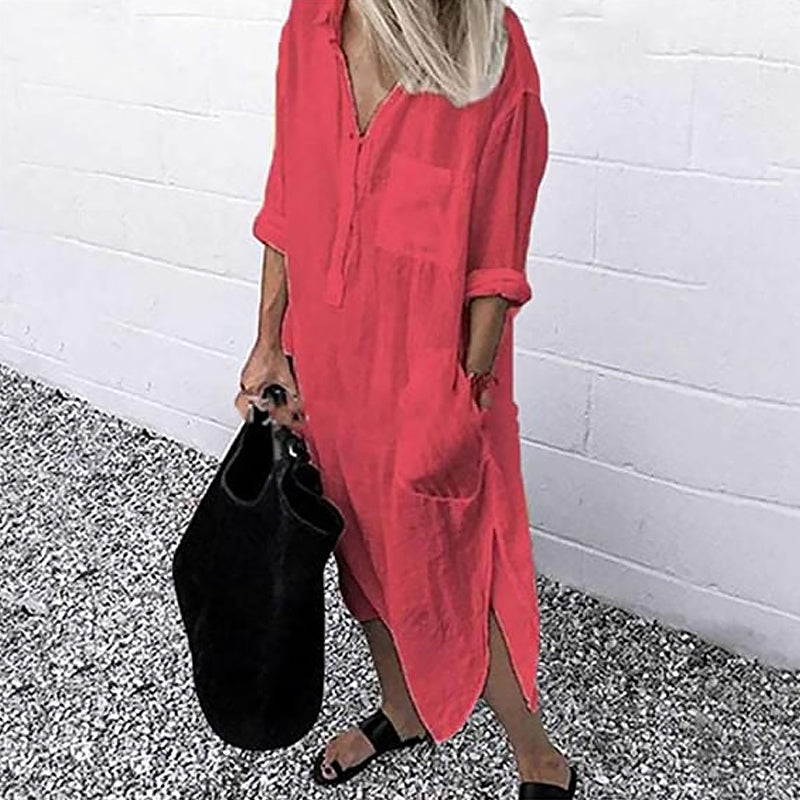 Icone™ ShirtDress: Flytende Skjorte Sidesplitt Kjole