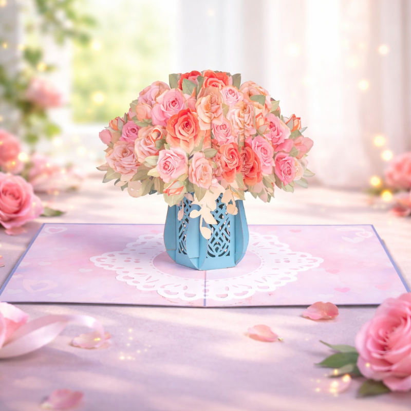 FlowerCard 1+1 GRATIS - 3D Pop Up Blomster Bouquet Special Hilsen Kort