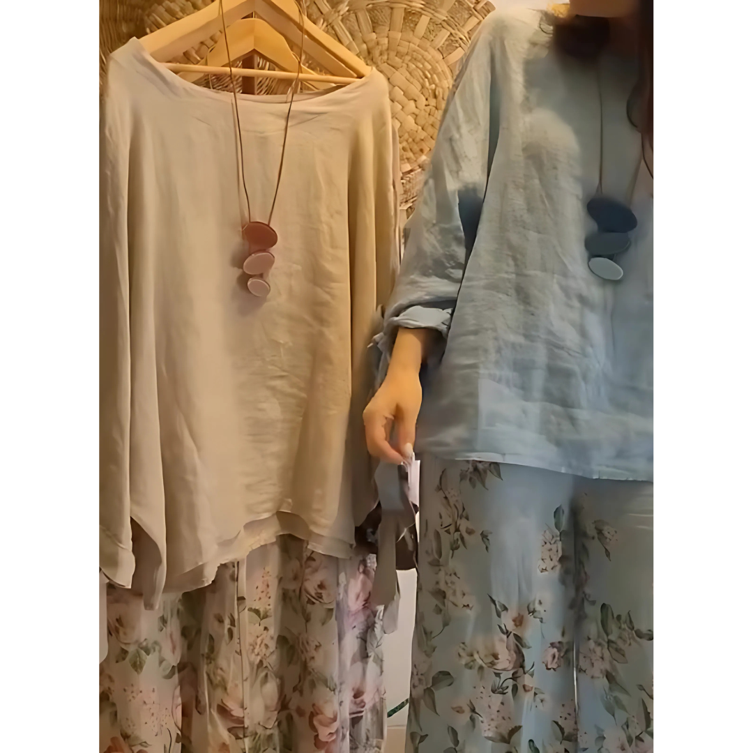 Icone™ LooseSet: Løs Langermet Bluse Og Blomsterbukser For Kvinner
