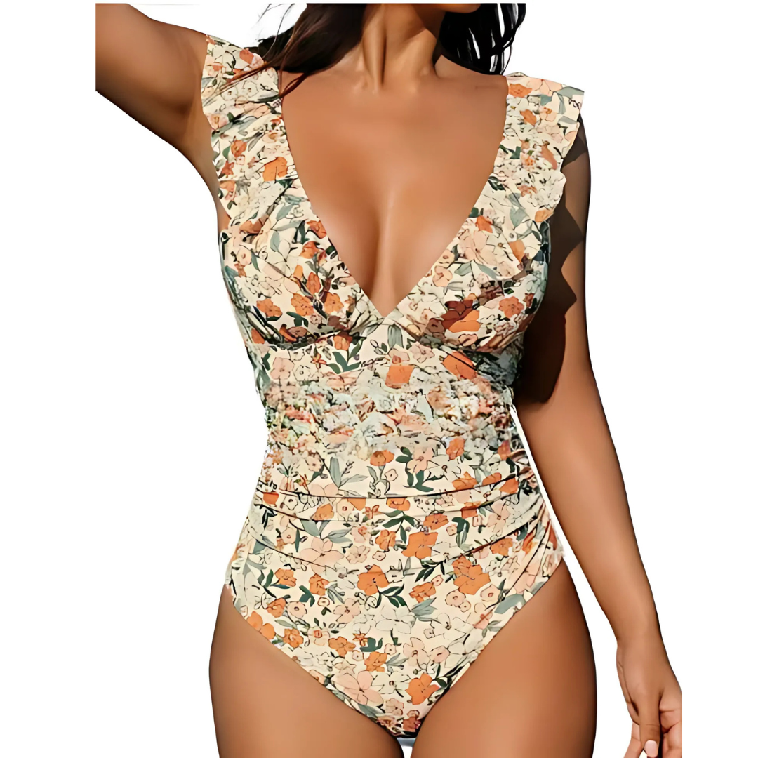 Icone™ ElegantSwimsuit: Elegant Plissert Design Med V-Hals Magekontroll Badedrakt