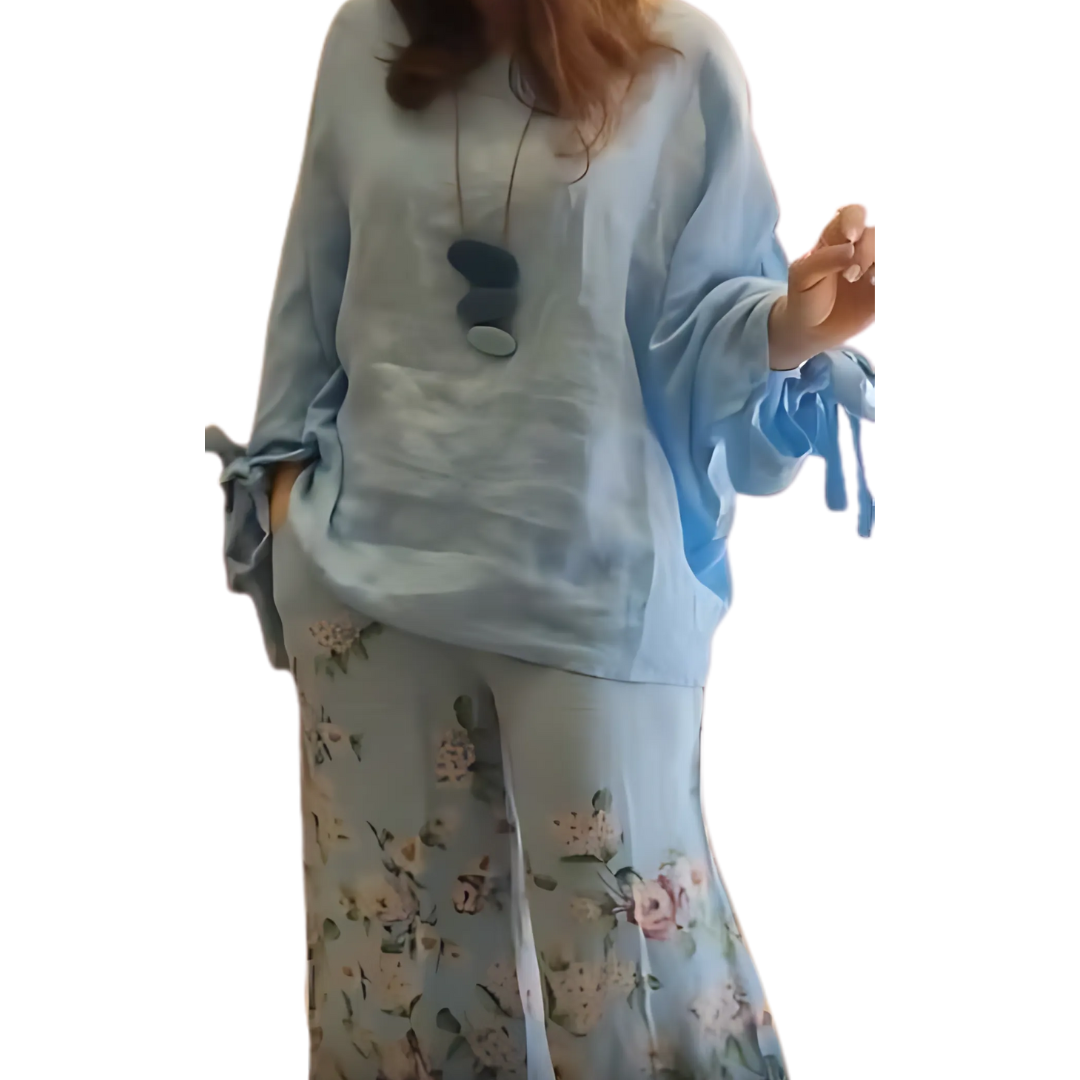 Icone™ LooseSet: Løs Langermet Bluse Og Blomsterbukser For Kvinner