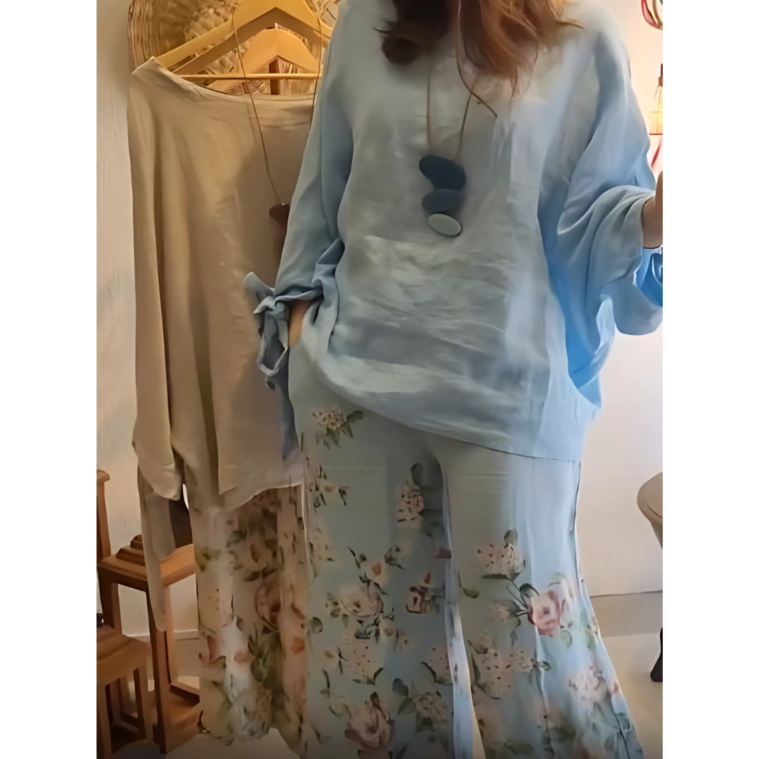 Icone™ LooseSet: Løs Langermet Bluse Og Blomsterbukser For Kvinner