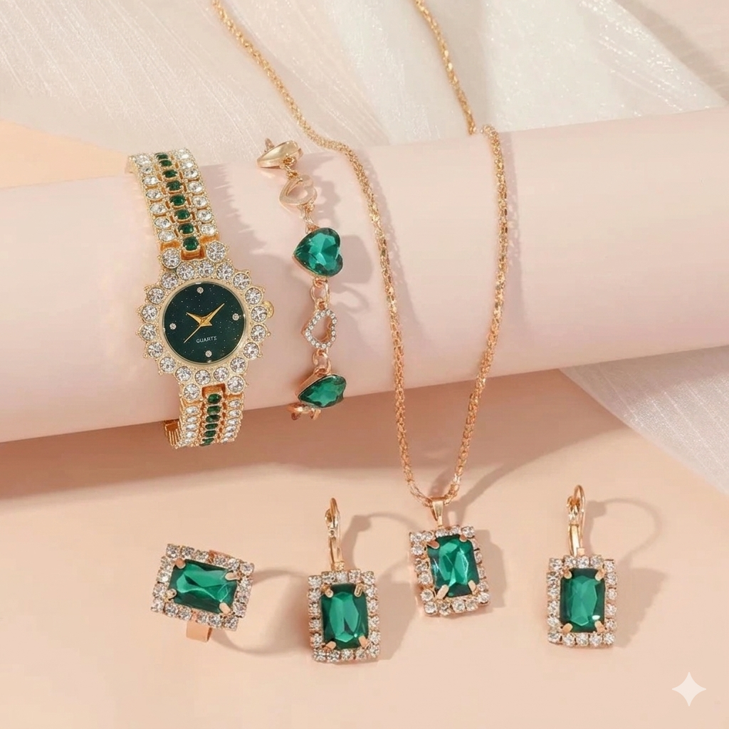 Jewelance™ JewelrySet: Mote Luksus Smaragdgrønt Smykkesett Gaveeske