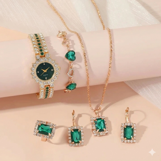 Jewelance™ JewelrySet: Mote Luksus Smaragdgrønt Smykkesett Gaveeske