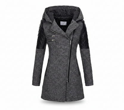 Icone™ ClassicCoat: Elegant Med Hætte Midt-Længde Slim-Fit Klassisk Frakke