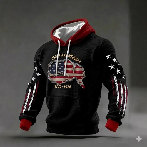 Icone™ CasualHoodie: Snøre Tilfældig Patriotisk Hættetrøje Med Forlomme