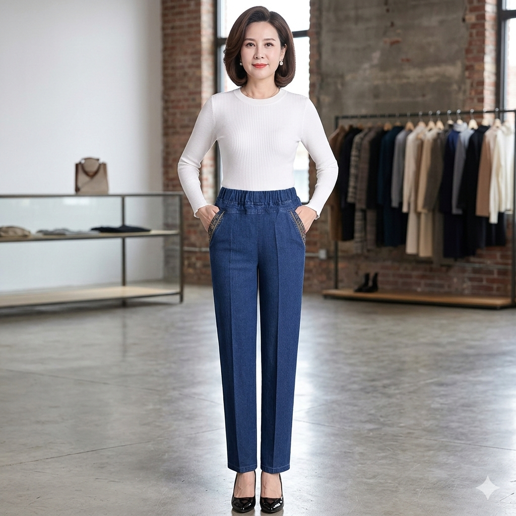 Icone™ CasualJeans: Elastisk Høj Talje Stretch Lige Ben Casual Jeans