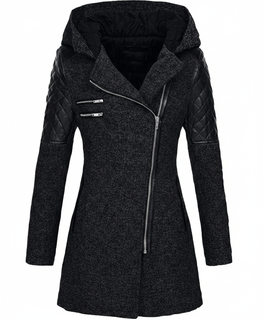 Icone™ ClassicCoat: Elegant Med Hætte Midt-Længde Slim-Fit Klassisk Frakke