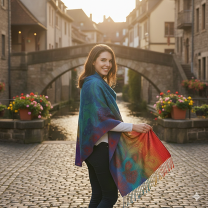 Icone™ ElegantScarf: Elegant Bohem Skjerf med Levende Farger og Dusker for Kvinner
