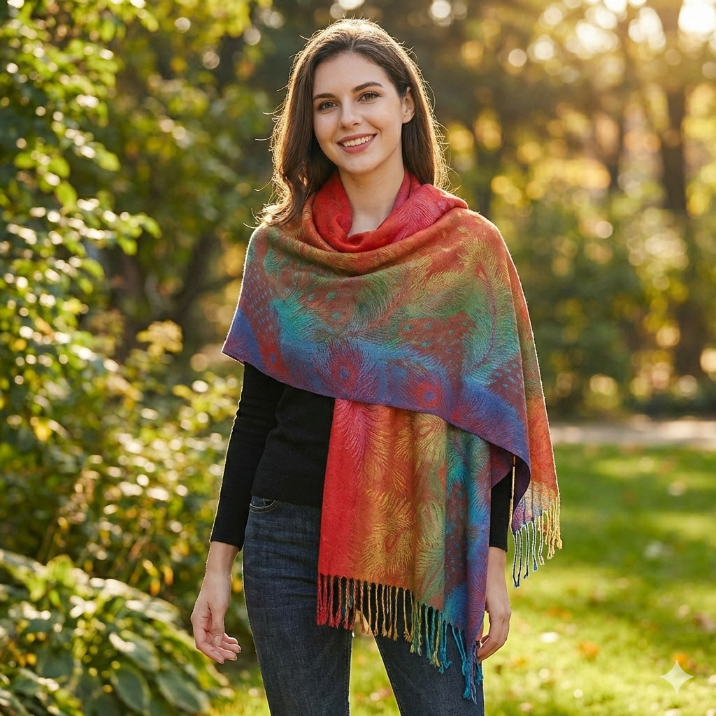 Icone™ ElegantScarf: Elegant Bohem Skjerf med Levende Farger og Dusker for Kvinner