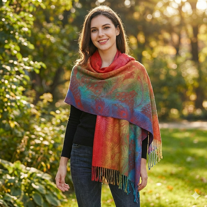 Icone™ ElegantScarf: Elegant Bohem Skjerf med Levende Farger og Dusker for Kvinner
