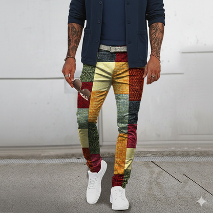 Icone™ RetroTrousers: Stilfulle Fargeblokk Vintage Slim Fit Retro Bukser