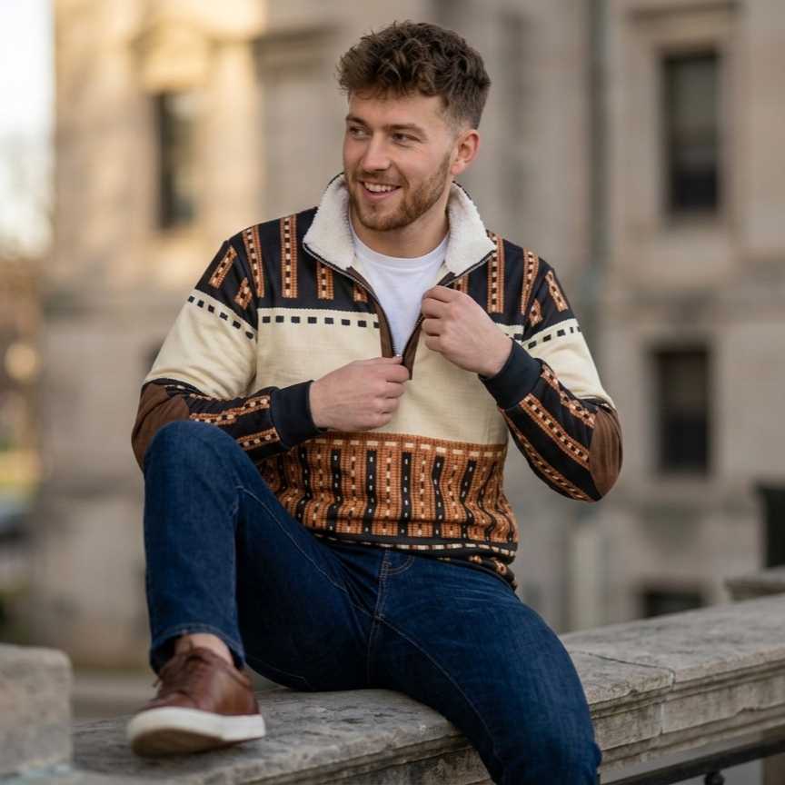 Icone™ RetroSweatshirt: Mænds Stilfulde Halv-Lynlås Stå-Krave Retro Sweatshirt