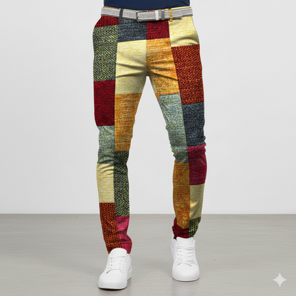 Icone™ RetroTrousers: Stilfulle Fargeblokk Vintage Slim Fit Retro Bukser