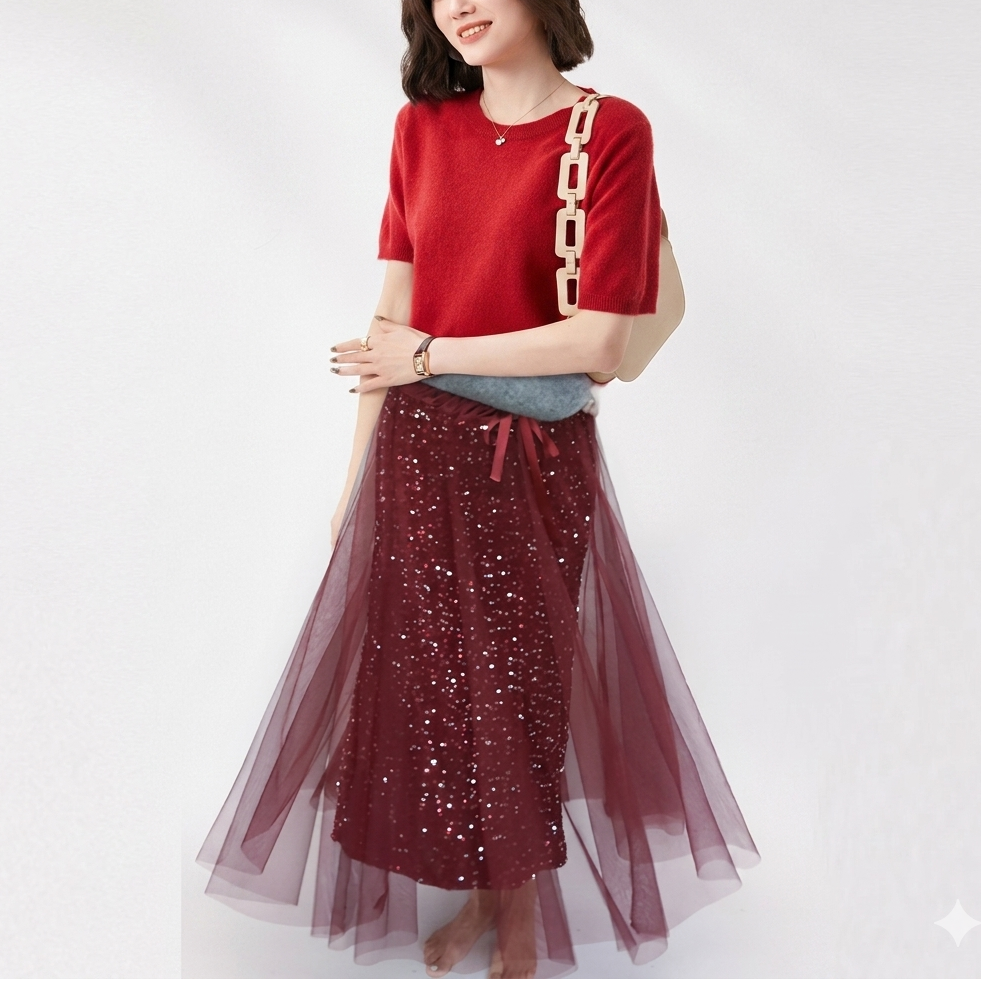 Icone™ SparkleSet: Casual Elegant Top Og Skinnende Tulle Sparkle Sæt