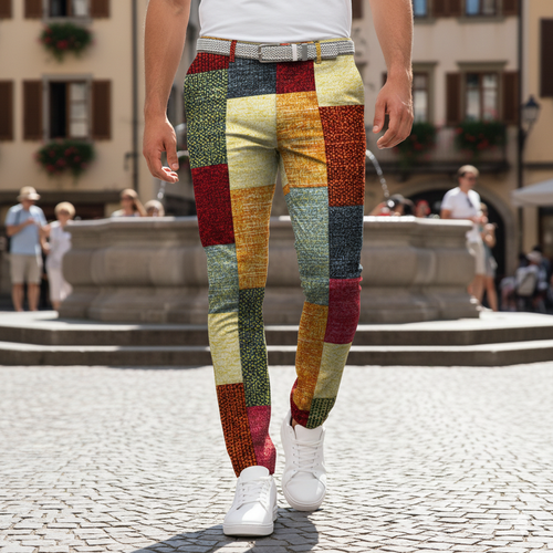 Icone™ RetroTrousers: Stilfulle Fargeblokk Vintage Slim Fit Retro Bukser