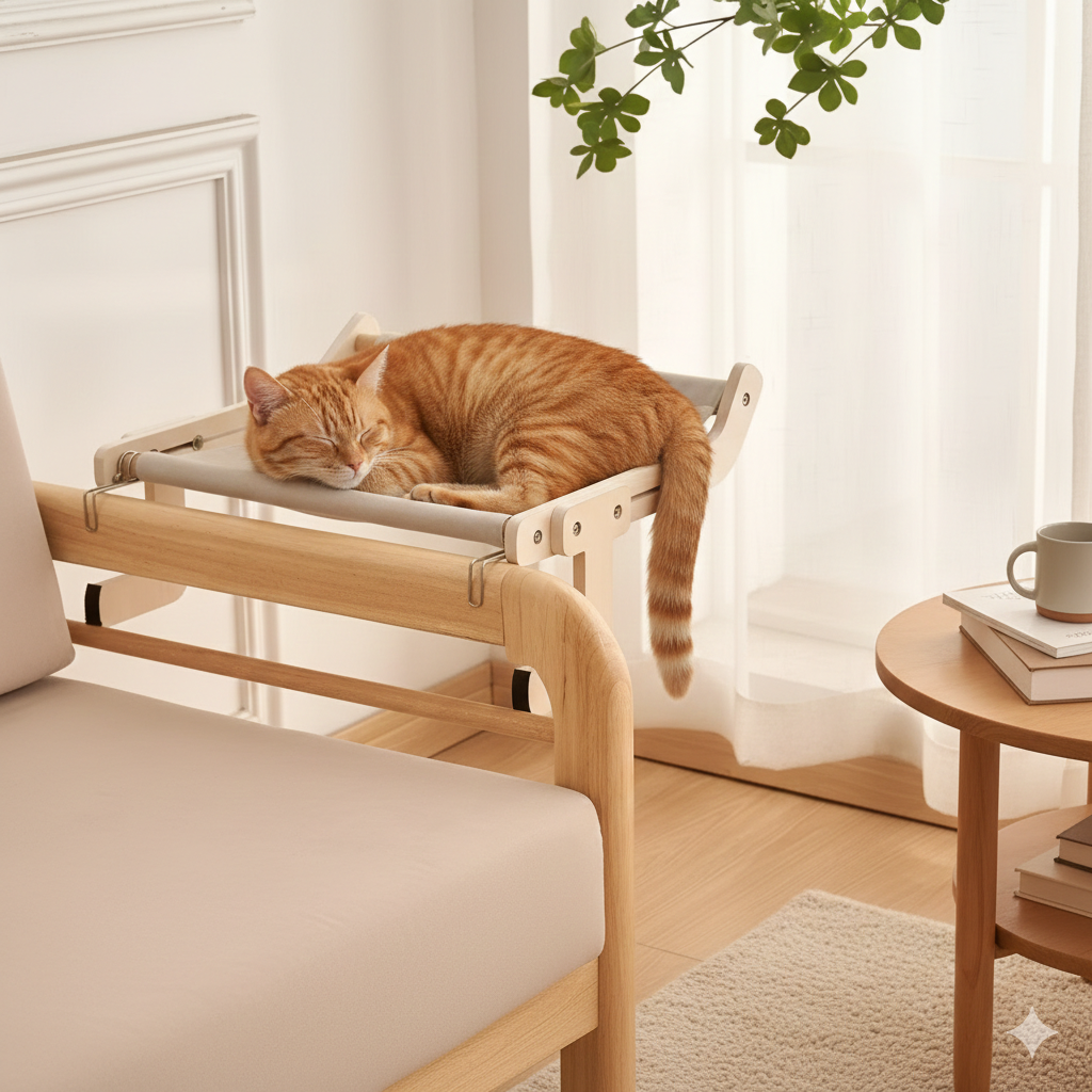 Catfri® HangingBed - Premium Justerbar Træ Kat Hængekøje Hængende Seng