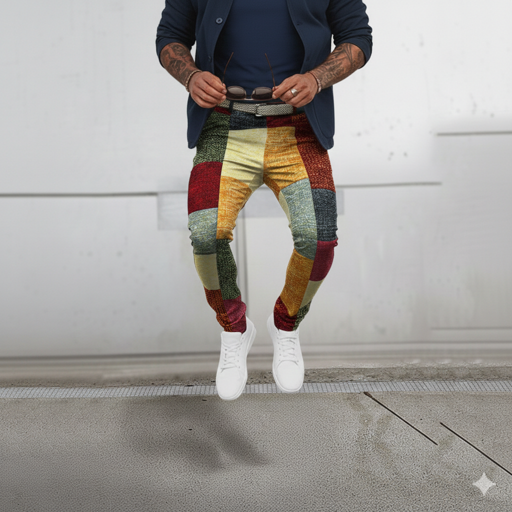 Icone™ RetroTrousers: Stilfulle Fargeblokk Vintage Slim Fit Retro Bukser