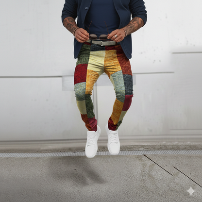 Icone™ RetroTrousers: Stilfulle Fargeblokk Vintage Slim Fit Retro Bukser