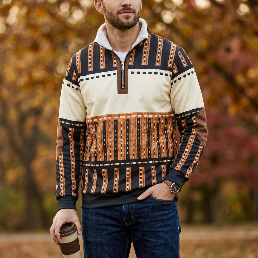 Icone™ RetroSweatshirt: Mænds Stilfulde Halv-Lynlås Stå-Krave Retro Sweatshirt