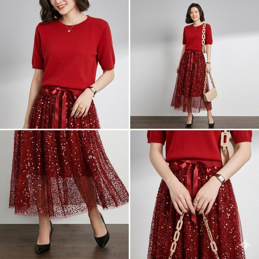 Icone™ SparkleSet: Casual Elegant Top Og Skinnende Tulle Sparkle Sæt