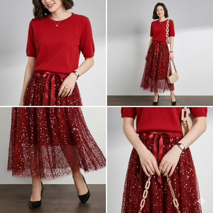 Icone™ SparkleSet: Uformell Elegant Topp Og Skinnende Tulle Sparkle Sett