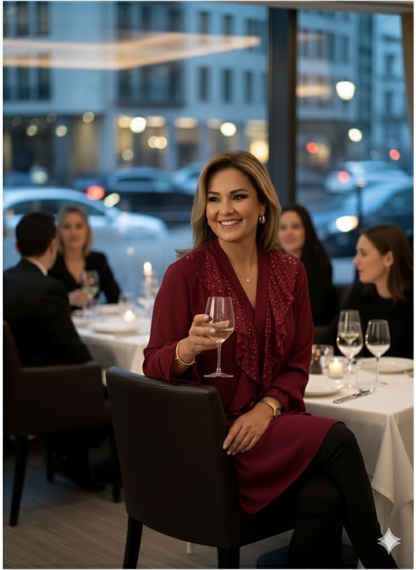 Icone™ SequinBlouse: Dame Rysjet V-hals Løs Passform Lang Paljettbluse