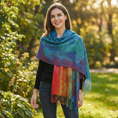 Icone™ ElegantScarf: Elegant Bohem Skjerf med Levende Farger og Dusker for Kvinner