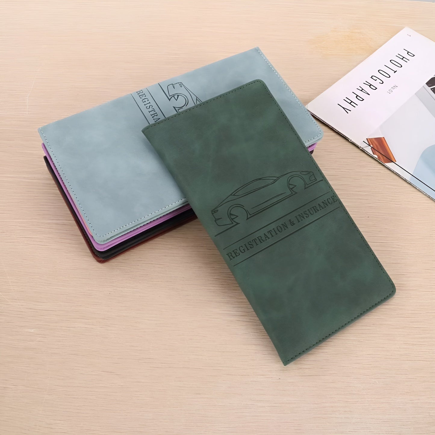 Icone™ DocumentWallet 1+1 GRATIS: Premium Bilregistrering Forsikring Organizer Dokument Lommebok