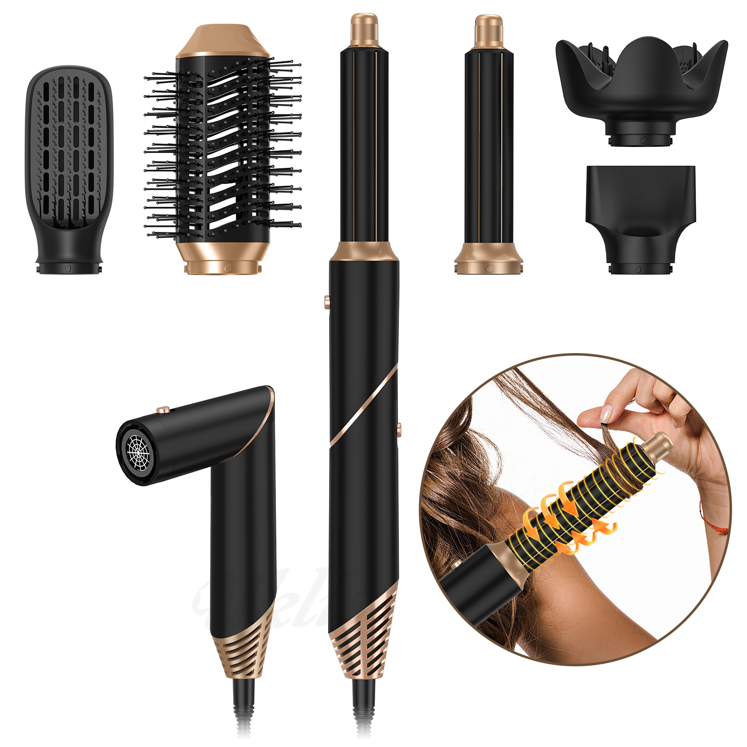Rose® StylingBrush: 5-i-1 Utskiftbar Hårføner Og Stylingbørste