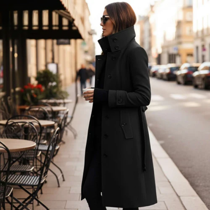 Icone™ StylishCoat: Alsidig Mid-Længde Højhalset Knappet Stilfuld Frakke