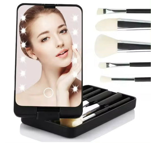GlowBrushes - Oppladbart LED-lys reise sminkekostsett