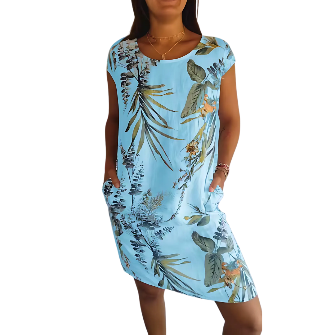 Icone™ CasualDress: Naturprint Rund Hals Avslappet Kjole