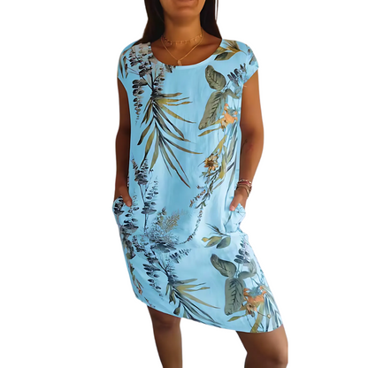 Icone™ CasualDress: Naturprint Rund Hals Avslappet Kjole