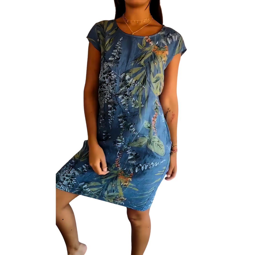 Icone™ CasualDress: Naturprint Rund Hals Avslappet Kjole