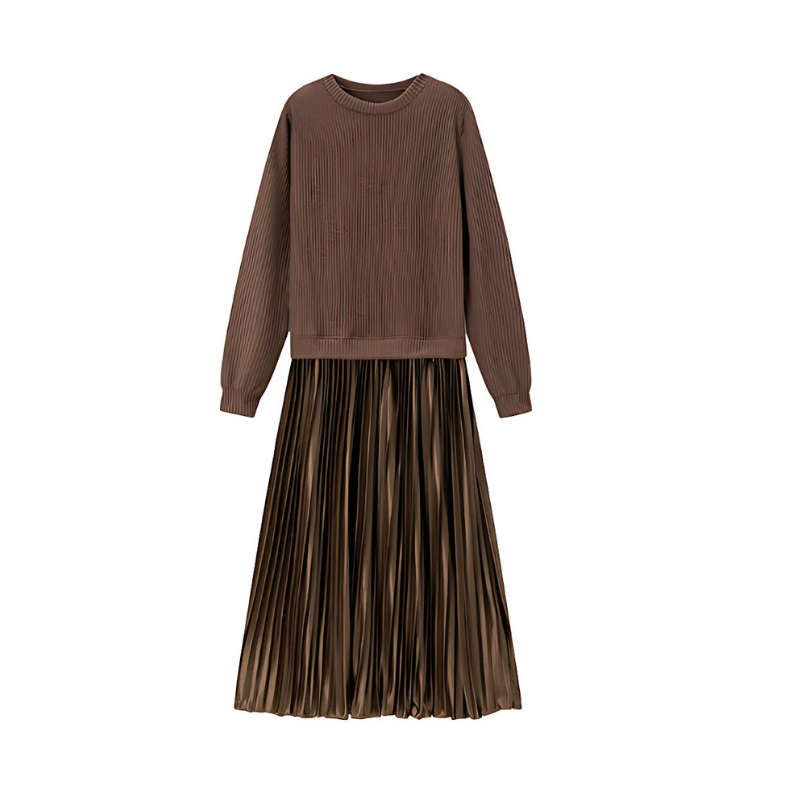Icone™ PleatedDress: Langermet topp og elegant plissert skjørtkjole