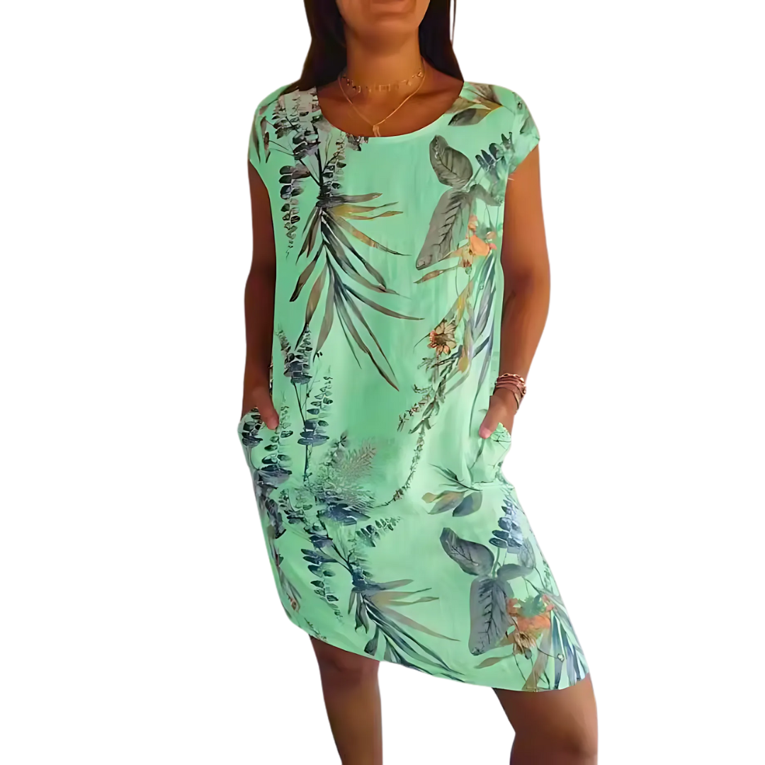 Icone™ CasualDress: Naturprint Rund Hals Avslappet Kjole