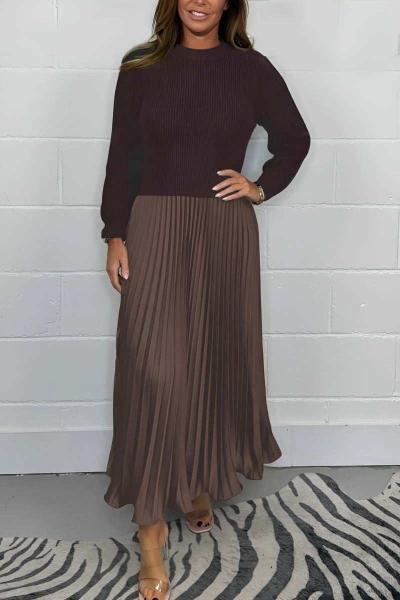 Icone™ PleatedDress: Langermet topp og elegant plissert skjørtkjole