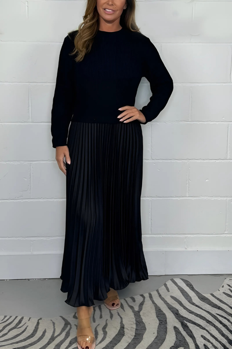 Icone™ PleatedDress: Langermet topp og elegant plissert skjørtkjole