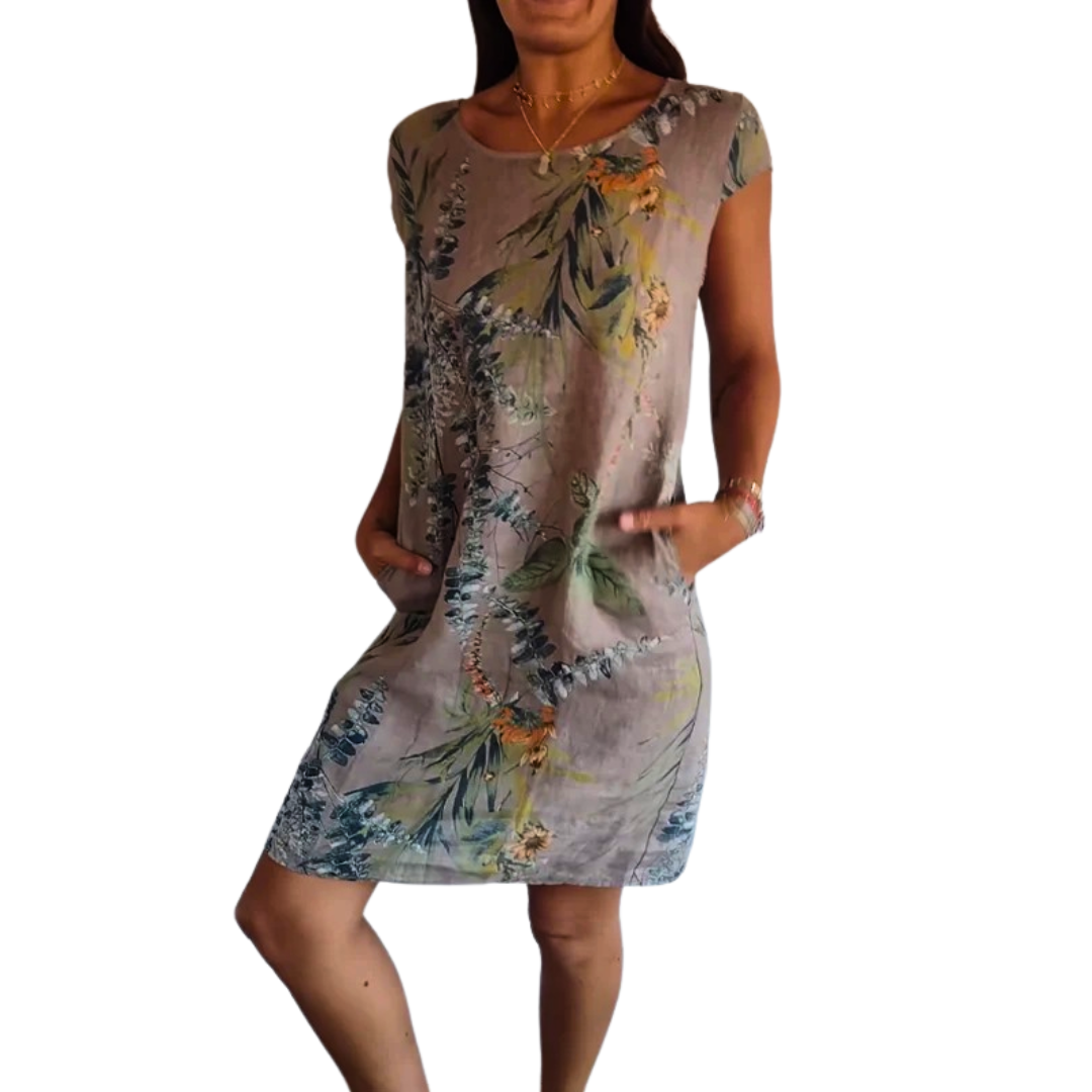 Icone™ CasualDress: Naturprint Rund Hals Avslappet Kjole